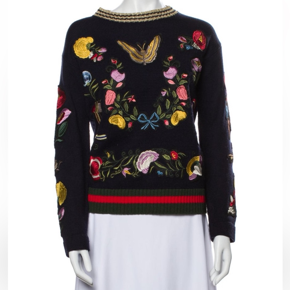 Vintage Central Park West Embroidered Floral Sweater